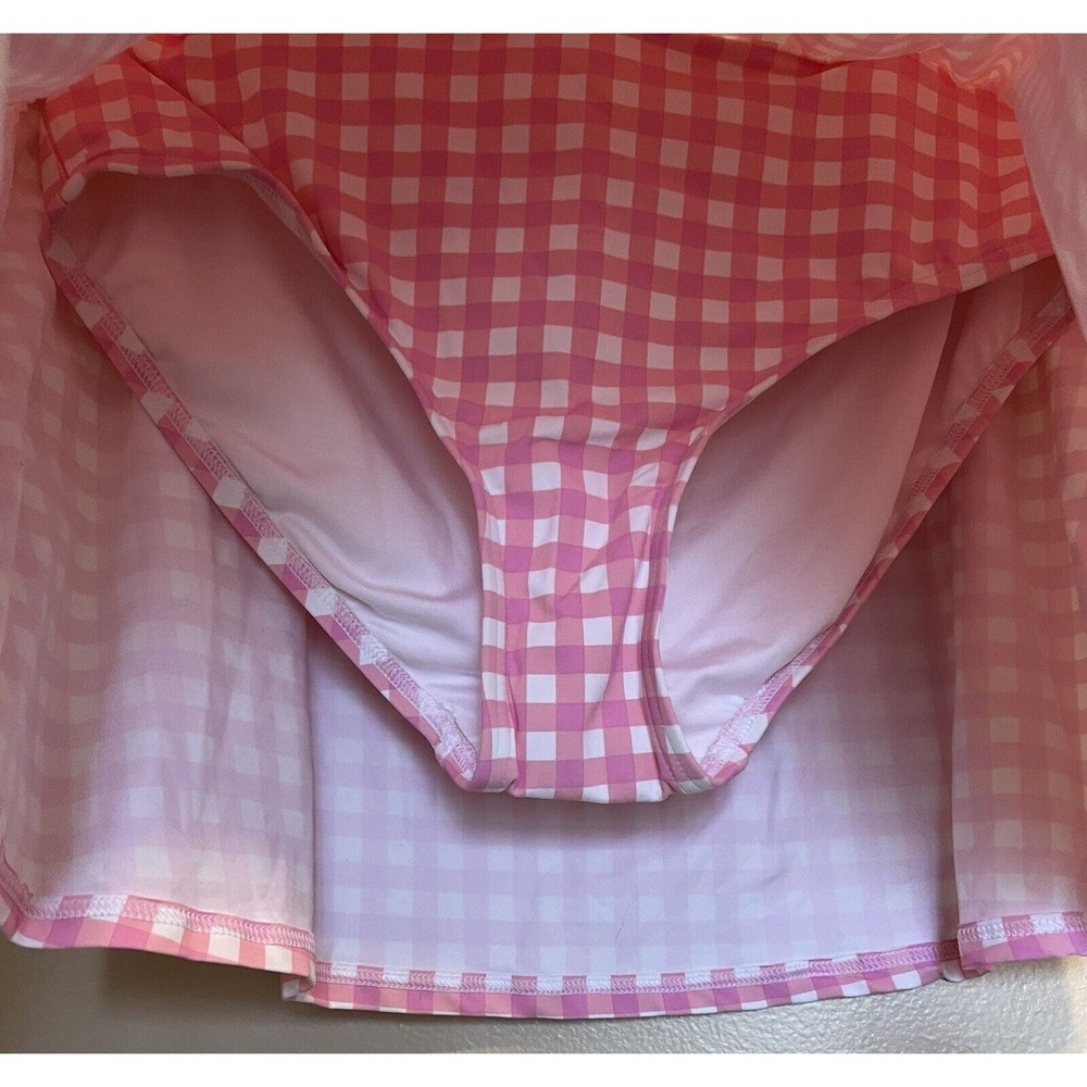 Draper James x Lands End Swim Skirt Size 2 Pink White Check Built In Briefs NEW - Picture 3 of 6